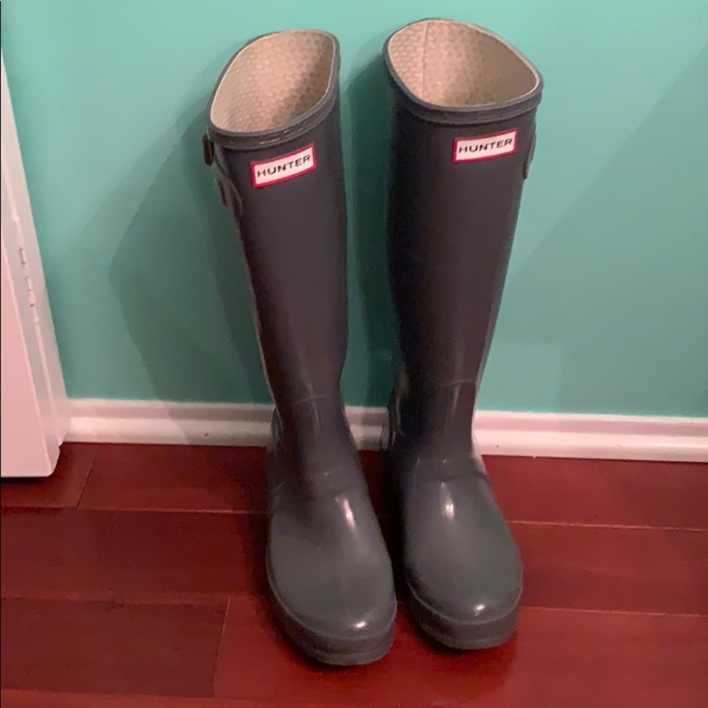 Grey tall Hunter boots